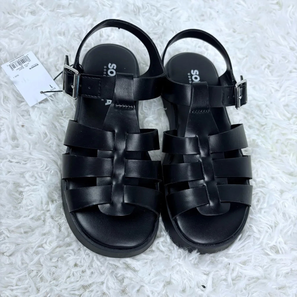 NWT SONOMA Black faux leather Chunky Platform Sandals size 1 & 3